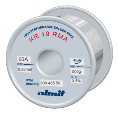 KR 19 RMA Sn60Pb40 P3  Flux 3,3%  0,38mm  0,5Kg Spule/ Reel