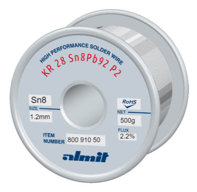 KR 28 Sn8Pb92 P2  Flux 2,2%  1,2mm  0,5kg Spule/ Reel