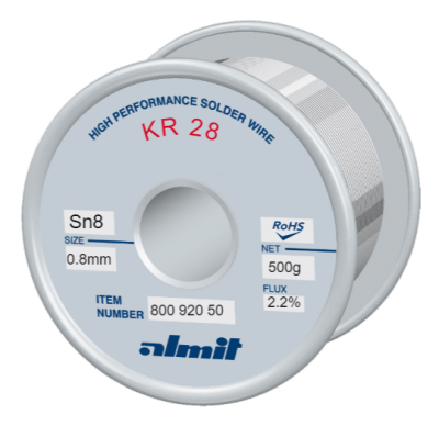 KR 28 Sn8Pb92 P2  Flux 2,2%  0,8mm  0,5kg Spule/ Reel