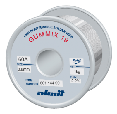 GUMMIX 19 Sn60Pb40 P2  Flux 2,2%  0,8mm  1,0kg Spule/ Reel