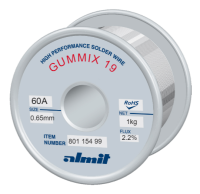 GUMMIX 19 Sn60Pb40 P2  Flux 2,2%  0,65mm  0,8kg Spule/ Reel