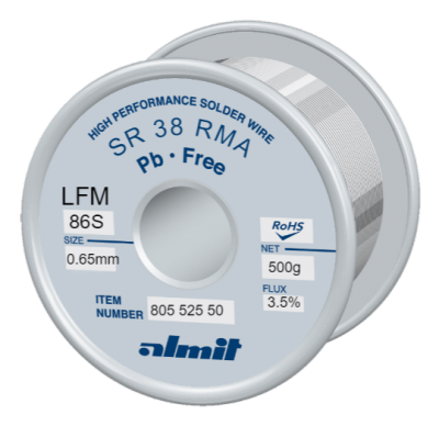 SR 38 RMA LFM-86-S P3  Flux 3,5%  0,65mm  0,5kg Spule/ Reel